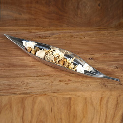 Grande Coupe DÉCO Feuille | argenté, 78 cm, Aluminium Poli | Corbeille à Fruits