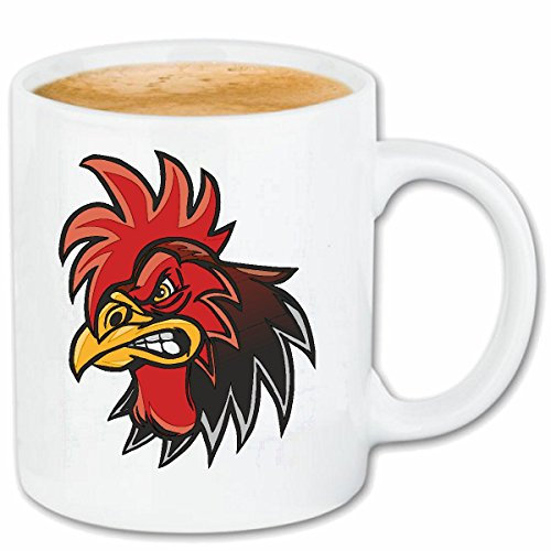 Reifen-Markt Kaffeetasse HAHN GOCKEL SCHAUT SEHR VERWUNDERT KÜCKEN HAUSHUHN GEFLÜGEL GOCKELHAHN HUHN HENNE HAHN HÄHNCHEN HÜHNCHEN Keramik 330 ml in Weiß
