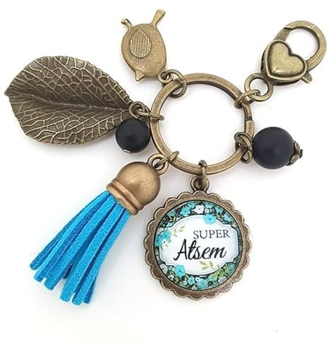 Porte clés bijou de sac Atsem - Bronze et cabochon verre illustré Super Atsem - idée cadeau fin d'année scolaire (Version 1)