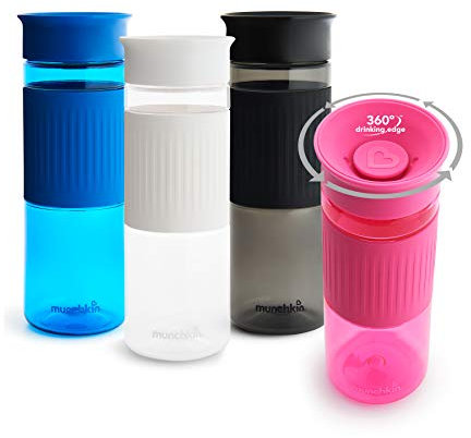 Munchkin Miracle 360 Spill Proof Water Bottle with Fast Flow Rate for Adults and Older Kids, BPA-Free Tritan Plastic Sports Drinks Bottle, Pink, 24 oz/710 ml