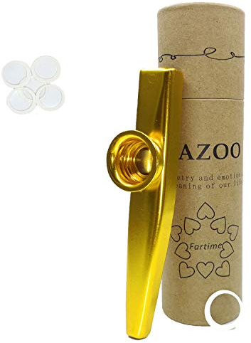 Fartime Exquisites Kazoo aus Aluminiumlegierung mit 5 Kazooflöten-Membranen und einer schönen Geschenkbox, Musikinstrumente (Gold)