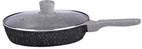 rukauf HQ Pfanne (TIEF) mit Glasdeckel - Antihaft Granit Keramik-Beschichtung (26cm)