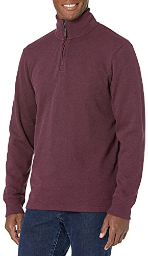 Amazon Essentials Herren Pullover mit Viertelreißverschluss, Französischer Rippstrick, Burgunderrot Meliert, XXL