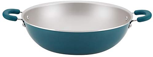 Rachael Ray Create Delicious Sartén Antiadherente revuelva y Wok, Aluminio, Verde Azulado Shimmer Blue
