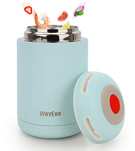 WayEee Food Flasks for Hot Food Kids 460ml Vacuum Insulated Food Jar in Stainless Steel BPA Free Lunch Box (Blue)
