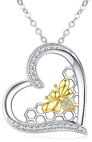 KINGWHYTE 925 Sterlingsilber-Halsketten mit Pinguin-/Bienen-/Einhorn-/Elefanten-/Schmetterlings-/Frosch-Anhänger Niedlicher Tier-Schmuck in Herzform für Frauen und Mädchen Schmuck Geburtstagsgeschenke