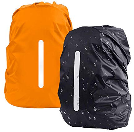 Lively Life Waterproof Backpack Rain Cover, Reflective Rucksack Cover [2pcs L 41-55L] Waterproof Snowproof Backpack Rain Cover for Hiking Camping Cycling Orange Black