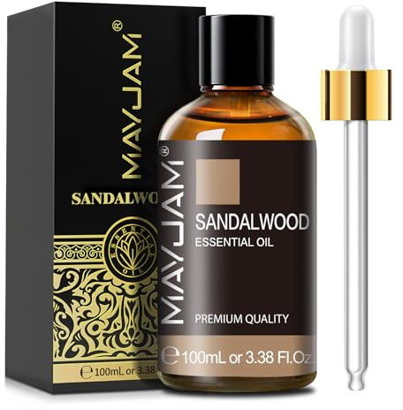 MAYJAM Sandalwood Essential Oil 100ML - Premium Diffuser Oil | with Glass Dropper, Long Lasting Aroma, for Diffuser, Aromatherapy, Massage, Candle and Soap Making, Bedroom, Office