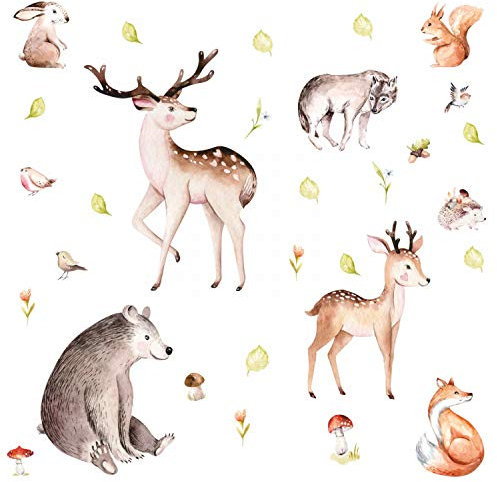 203 Wandtattoo Waldtiere Aquarell Hirsch Reh und Bär Größe 750 x 420 mm