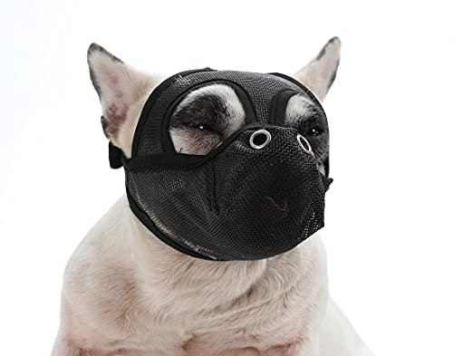 Cilkus Maulkorb für Hunde mit kurzer Schnauze – Bulldoggen-Maulkorb, verstellbar, atmungsaktives Netzgewebe, Anti-Beißen und Training Hundemaske (S (38.9 cm - 40.9 cm), schwarz)