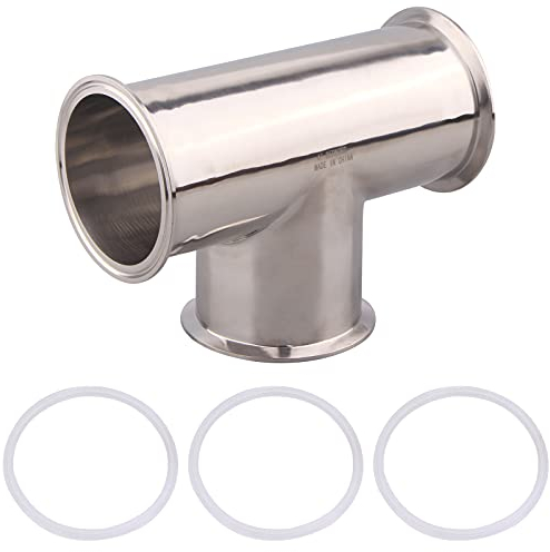 DERNORD Clamp Tee 3 Way Stainless Steel 304 with 3 Silicone Gaskets Fits 4 Tri Clamp, 119mm Pipe OD Sanitary Fittings