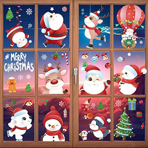 12 Blätter Weihnachtsdeko Fenster Weihnachten Fensterbilder Weihnachten Fenstersticker Fensteraufkleber PVC Fensterdeko Selbstklebend für Türen Schaufenster