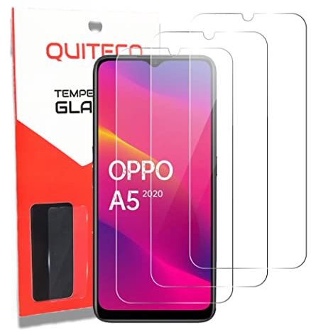 QUITECO Protector pantalla para Oppo A5 2020 / Oppo A9 2020 [3 Piezas] vidrio cristal templado