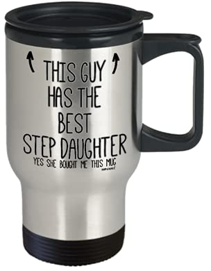 MIPOMALL Step Dad Travel Mug, for Men, Gifts for Dad Daddy, Birthday Gifts for him on his Birthday, Christmas Presents from Daughter Son - This Guy has The Best Step Daughter
