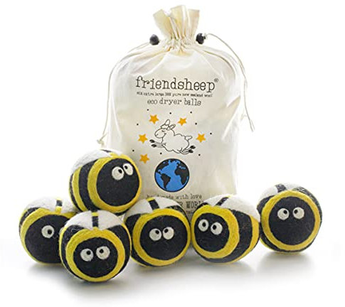 Friendsheep Trocknerbälle aus Wolle, 6 Stück, XL, Bio, Premium, wiederverwendbar, tierversuchsfrei, handgefertigt, Fair Trade, keine Fusseln, Weichspüler, Honigbienenen-Bummel – Busy Bees