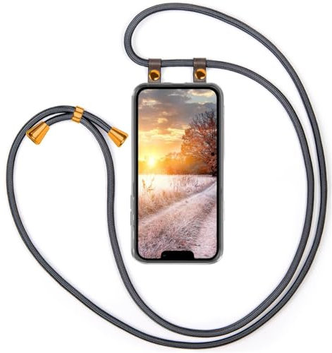 moex Handykette für Apple iPhone 13 Hülle mit Band abnehmbar, Handyhülle mit Kette zum Umhängen, Handyband Kordel Umhängehülle, Necklace Handy Umhängeband, Anthrazit