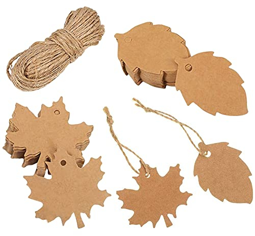 100 Stück Geschenkanhänger, Geschenkanhänger aus Papier, Kraftpapier Anhänger, Blanko Papier Tags, mit Jute Schnur, für Hochzeitsgeschenke Weihnachtsgeschenke Partygeschenke (Braun)
