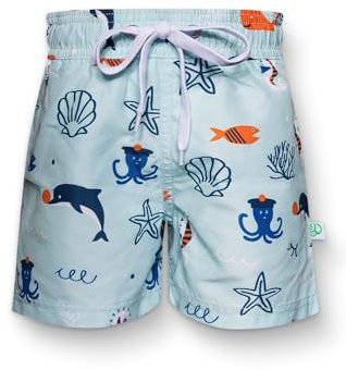 Dedoles Badehose Herren 100% recyceltes Polyester Badeshorts für Männer lustige Designs Kokosnuss Zitronen Surf Schwimmer Swim Trunks, Farbe: Seepferdchen, Seesterne und Wale, Gr.: 6-8 Jahre