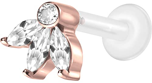 PIERCINGLINE PTFE Labret mit Gewinde TITAN AUFSATZ LOTUSBLÜTE| Piercing Lippe Nase Ohr Helix Tragus Medusa Roségoldfarben 1,2 x 7 mm