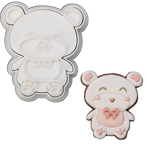 Mostop 3D Cookie Cutter with Teddy Bear Stampers Baby Shower Cake Mold Fondant Decorating Tools DIY Mold for Sugar Craft Baking Mould Kids' Birthday Party Kitchen Tools
