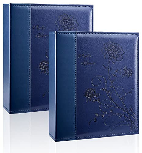 Miaikoe Fotoalbum, 20,3 x 25,4 cm, 2 Packungen, transparente Seiten, Taschen, Leinenabdeckung, Einschub-Fotoalbum, je 100 vertikale 20,3 x 25,4 cm, Fotos, Bilderbuch für Hochzeit, Familie (blau)
