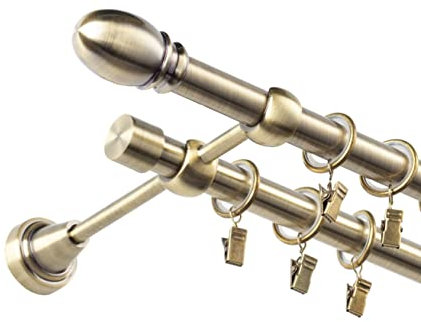 Fenster DEKOR - Gardinenstange Wandmontage 2-läufig 160 cm - Vorhangstange aus Stahl mit 32 Ösen und Clips - Gardinen Stange Gold - Gardinenstangen im Set mit Dübel - Elegante Vorhangstangen