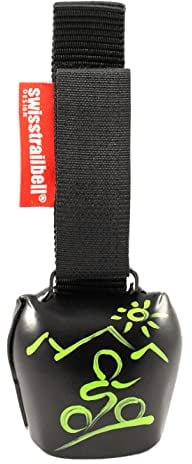 Das Original! swisstrailbell® Deep Black mit grünem Mountainbiker, Trailbell