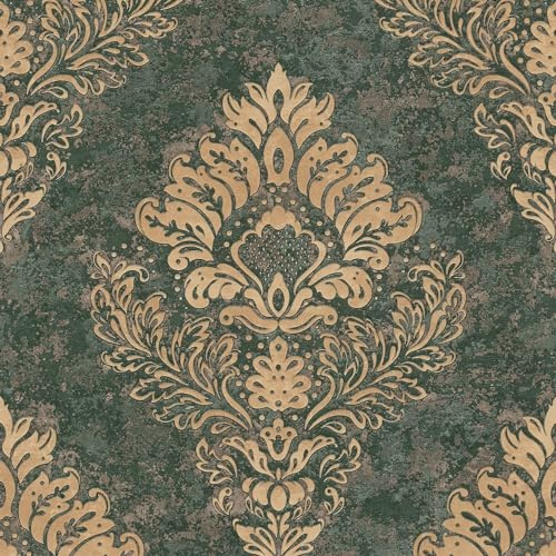 Profhome Ornament Tapete 379011-GU Vliestapete grün gold 0,53 m x 10,05 m / 5,33 m2