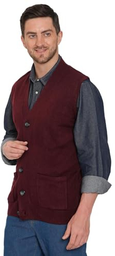 Turtle Bay New York Men's Cashmere-Like Button Front Flat Knit Sweater Vest with Front Patch Pockets Burgundy / 2XL