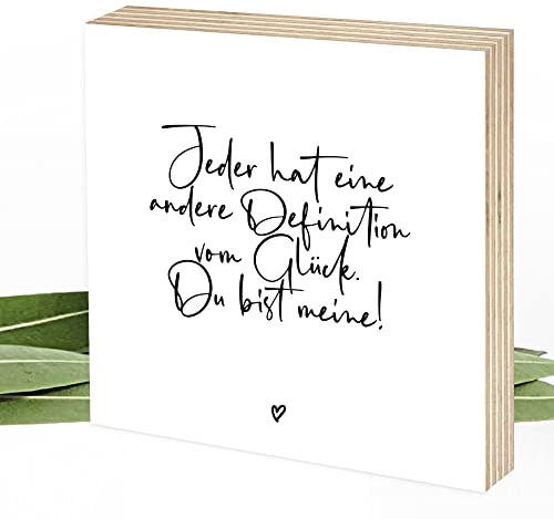Wunderpixel® Holzbild Meine Definition von Glück: du - Liebeserklärung - 15x15x2cm zum Hinstellen Aufhängen, Spruch - schwarz-weißes Holz-Schild Wand-Bild Aufsteller Geschenk Aufmerksamkeit