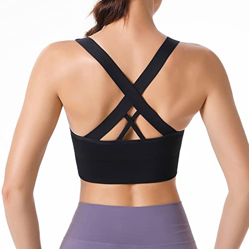 HANERDUN Damen Mittle Halt Sport BH Crossback Push up Yoga Bra Nahtlose Ohne Buegel mit Abnehmbaren Gepolstert für Fitness Lauf Joggen