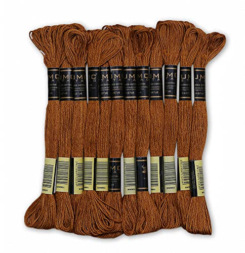 UMC STAG Premium-Stickgarn, 100 % ägyptische Baumwolle, Kreuzstich-Stickgarn, Oeko Tex-zertifizierte Baumwolle, ideal für Kunst und Handwerk, Hellbraun 3100, 12 Stück