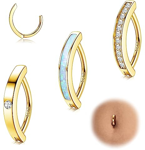 Christcoco 14G 925 Silber Bauchnabelpiercing Ring für Damen CZ Opal Bauchnabelpiercing Clicker Hoop Hinged Belly Button Piercing Schmuck