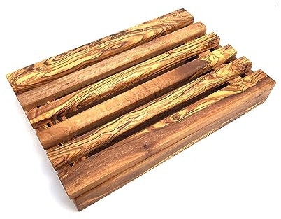 Brotschneidebrett mit Krümelfach rechteckig 30 cm aus Olivenholz in Handarbeit Geschenk.