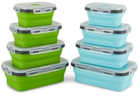 Dice Pro Set of 4 Collapsible Lunch Boxes – Premium Silicone, Space-Saving & Leak-Proof, Microwave & Dishwasher Safe, BPA-Free, Eco-Friendly Food Storage Containers (Blue)