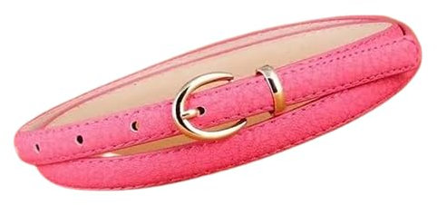 FATASH Womens Skinny PU leather Belt with Adjustable Gold Metal Buckle Slim Waist Strap | Vintage Style Solid Color Ladies Fashion Waistband | Classic Retro Thin Belt for Dresses Jeans Coat Hot Pink