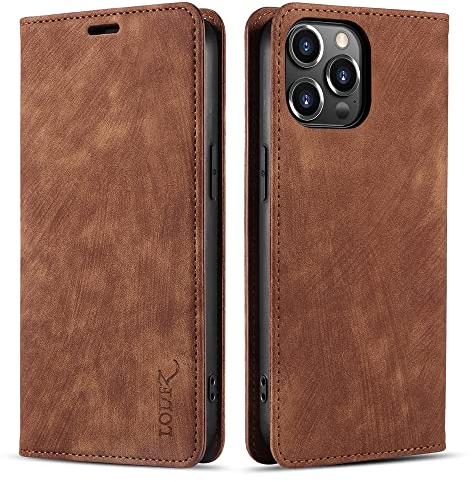 LOLFZ Wallet Case for iPhone 15 Pro 6.1, Premium Slim PU Leather Case Card Slots Stand Function Magnetic Protective Flip Case Cover Compatible with iPhone 15 Pro - Brown