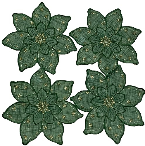 Aude Home Deckchen 4er Packung Decke Deckchen Bestickt 20cm rund mit Weihnachtsmotiv (20 cm Stern)