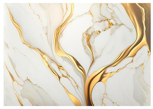 Papier Peint Panoramique Intissé Marbre Structure Or Imitation pierre 416x254 cm Chambre à coucher Salle de séjour Photo Non Tissé Muraux Moderne Trompe l'oeil