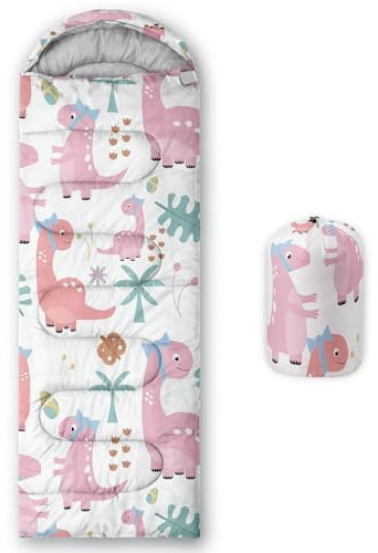 HOSIMA Rosa Dinosaurier-Schlafsack, Kaltes Klima, für Erwachsene, Mädchen und Jungen, wasserdicht, für Herren, warm, Camping, Wandern, Outdoor, Reisen, Jagd, Kompressionssack (Rosa Dinosaurier)