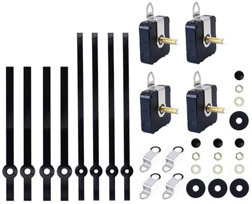 4 Sets Silent Quartz Clock Movement, Long and Short Shaft Clock Mechanism with Hands Battery Powered, Wall Clock Mechanism Parts Motor Replacement DIY Repair Parts