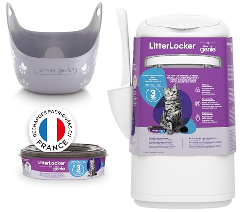 LitterLocker Fashion - 10400 - Poubelle à litière pour chat + Bac à litière Litter Box - Gris fourni avec Une Pelle à litière