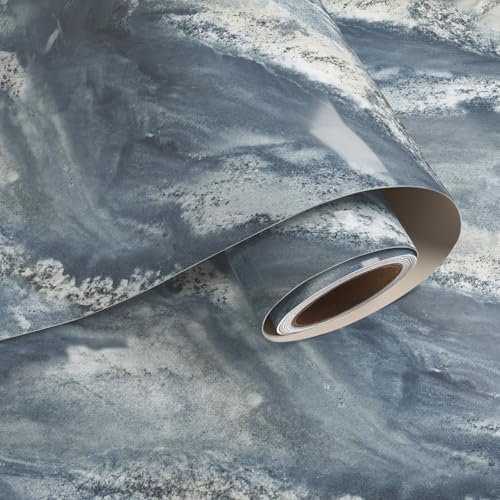 VaryPaper Glossy Blue Grey Marble Wallpaper 40cmx200cm Marble Effect Self Adhesive Vinyl Marble Sticky Back Plastic Kitchen Worktop Covering Washable Kitchen Wallpaper Cupboard Tabletop Furniture Wrap