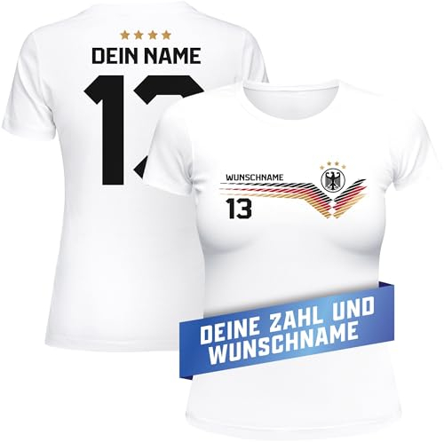 MoonWorks® EM Shirt Damen Deutschland Trikot Vorderseite Rückseite personalisiert mit Name Zahl Fußball Europameisterschaft 2024 weiß M