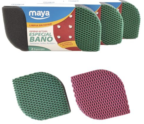 MAYA Spugna EVO per WC. Pulisce senza Graffiare. Non Lascia Residui di Cibo. Lavabile in Lavastoviglie e in Lavatrice. Dimensioni 12x8,5x2,5 cm. Confezione da 6 Spugne (Rosa e Verde)