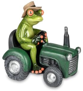formano wunderschöne Sammlerfigur Dekofigur Frosch auf rotem Traktor Bauernfrosch H.17 cm Froschhausen (Grün)
