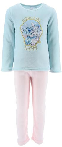 Disney Stitch Pijamas para Niña, Camiseta y Pantalon Largo Terciopelo 2 Piezas para Niña, Diseño Stitch y Angel Pijama Polar Suave, Talla 8 Años | Turquesa