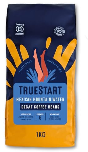 TrueStart Coffee Beans, Mexican Mountain Water Decaf, 1kg, 1 Pack | 100% Arabica, Medium Roast, Single Origin Whole Bean - Mycotoxin-Free & Antioxidant Rich Coffee for Espresso, Filter Brewing