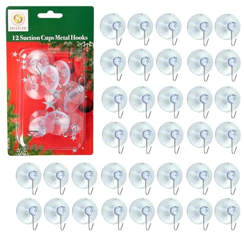 SHATCHI 12Pcs Clear Suction Hooks – 23mm Rubber Sucker Pads with Metal Hook – Strong Hanging Hook for Christmas Decorations, Signs, Mirrors, Glass, Kitchen, Bathroom Walls