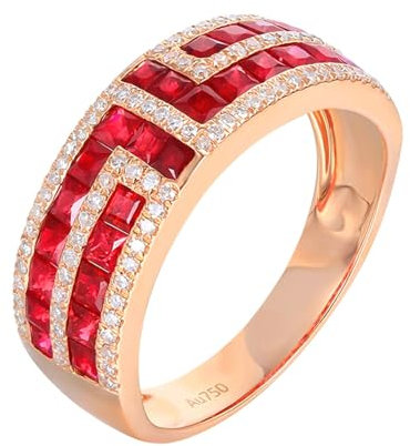 Daesar Eheringe 750 Rotgold Damen, Hochzeit Ring mit 1.87ct Kreierter Rubin Bandring Ring Gr.47, Verlobungsringe mit Diamant Nickelfrei Rosegold